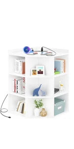 Corner Cabinet Storage with USB Ports and Outlets, Cube Toy Storage for Small Space, Wooden Cubby Bookshelf with 9 Cubes