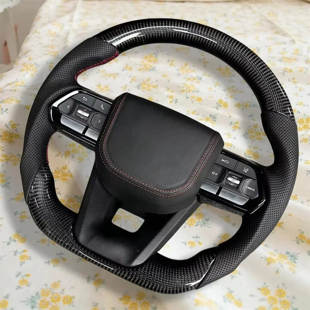 For Toyota Land Cruiser 300 GR Sport 2022-2024 Customization Black Carbon Fiber Leather Car Steering Wheel Car Accessories