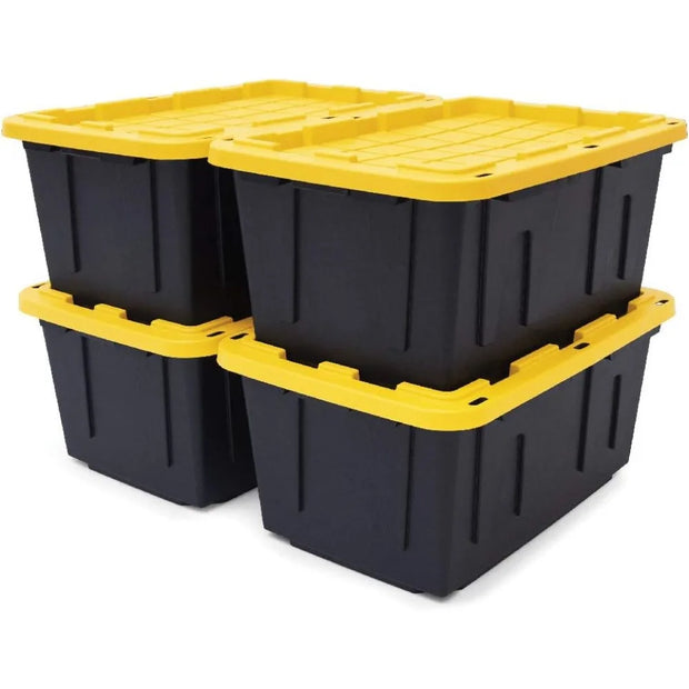 CX Black & Yellow, Shelving Unit and Heavy Duty Storage Containers, Extremely Durable® (Shelf + 27 Gallon Container (8-Pack))