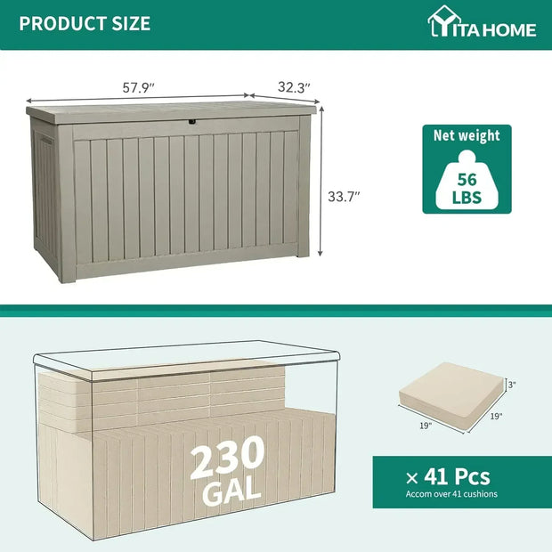 XXL 230 Gallon Large Outdoor Storage Deck Box for Patio Furniture, Outdoor Cushions, Garden Tools and Sports/Pools Equi