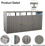 Outdoor Trash Can Storage 3 Bins,Garbage Bin Storage Shed with Waterproof Metal,Suitable for Garden Yard(Light Grey-3 Doors)