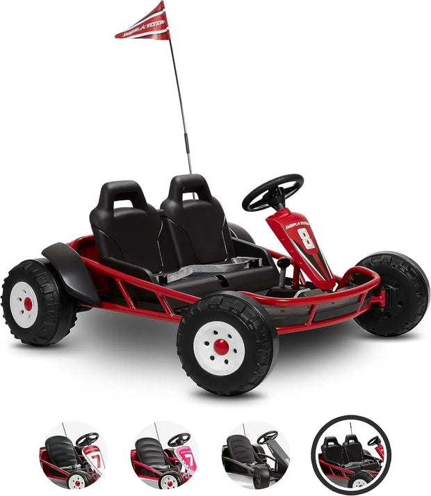 for 2, 24 Volt Outdoor Ride On Toy, Go Kart for Kids Ages 3-8, Large, Red