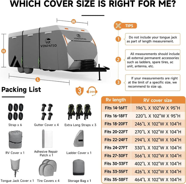 Travel Trailer RV Cover: 7 Layers Heavy Duty RV & Trailer Cover, Toy Hauler Cover Fits 14'-16' RV Camper Cover with 4 Tire Cover