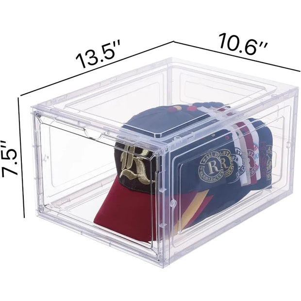 Hat Organizer for Baseball Caps,set of 6, Transparent Hat Storage Box,Holder With Clear Magnetic Door, Stackable Rack