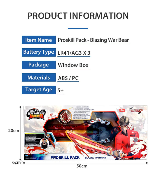 Infinity Nado 6 Proskill Pack - Blazing War Bear Glowing Spinning Top,Sword Launcher with Optional Rotation Direction Kid Toy